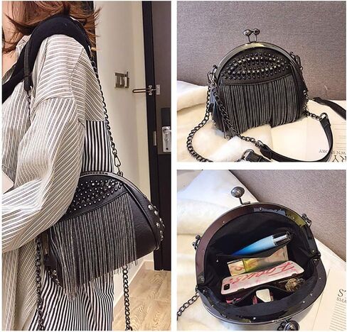 حقائب كروس على طراز فاسق للنساء ببرشام شرابة وحقيبة كتف للسيدات بسلاسل سوداء in Kuwait