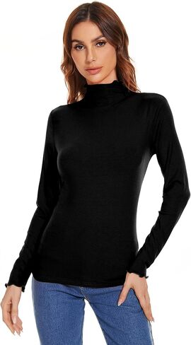 Womens Long Sleeve Mock Turtleneck Tops Lightweight Sweater Layer Shirts in Saudi Arabia