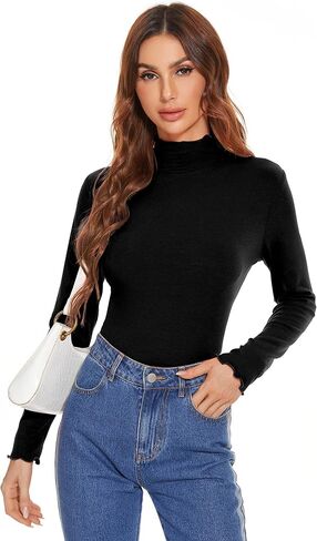 Womens Long Sleeve Mock Turtleneck Tops Lightweight Sweater Layer Shirts in Saudi Arabia