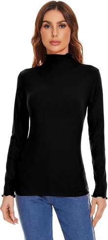 Womens Long Sleeve Mock Turtleneck Tops Lightweight Sweater Layer Shirts in Saudi Arabia
