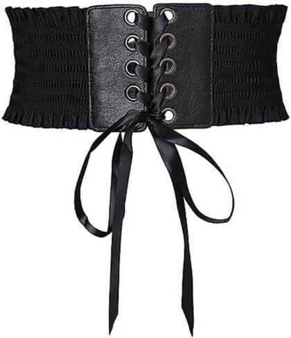 حزام خصر عريض من الدانتيل للنساء من Jurxy، حزام خصر مطاطي، حزام لف على طراز Obi، أحزمة خصر - أسود in Kuwait