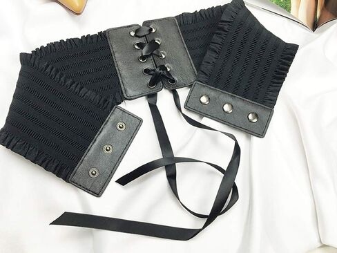 حزام خصر عريض من الدانتيل للنساء من Jurxy، حزام خصر مطاطي، حزام لف على طراز Obi، أحزمة خصر - أسود in Kuwait