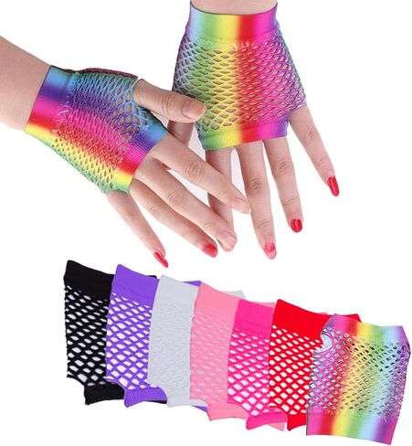 قفازات شبكية بدون أصابع من KADBLE 7 أزواج للنساء، 80s قفازات شبكية قابلة للتمدد من النايلون للرقص ديسكو والحفلات التنكرية in Kuwait