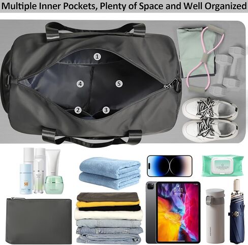 حقائب فانكور للصالة الرياضية للنساء والرجال كبيرة، حقيبة دفل رياضية مقاومة للماء مع حجرة للأحذية، حقيبة من القماش الخشن لصالة الألعاب الرياضية، حقيبة محمولة للتمرين في عطلة نهاية الأسبوع طوال الليل وعطلة نهاية الأسبوع في المستشفى باللون الرمادي الداكن in Kuwait