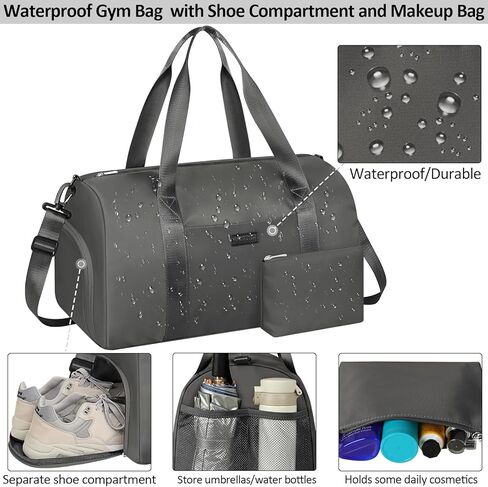 حقائب فانكور للصالة الرياضية للنساء والرجال كبيرة، حقيبة دفل رياضية مقاومة للماء مع حجرة للأحذية، حقيبة من القماش الخشن لصالة الألعاب الرياضية، حقيبة محمولة للتمرين في عطلة نهاية الأسبوع طوال الليل وعطلة نهاية الأسبوع في المستشفى باللون الرمادي الداكن in Kuwait