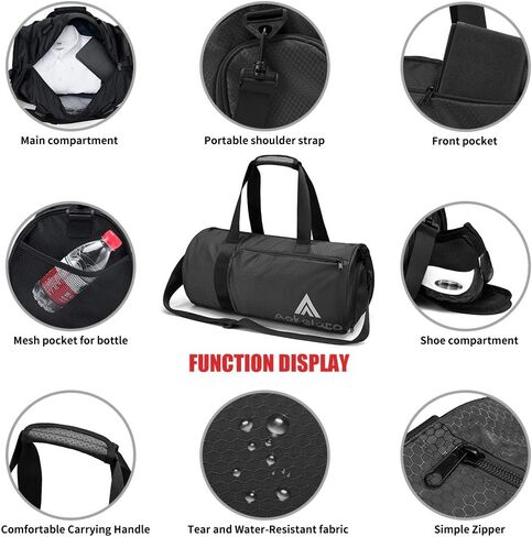 Aokelato Gym Bag,20L Small Sport Duffel bag, with Shoes Compartment & Wet Pocket,Lightweight Waterproof Weekend Bag, Gray Medium in Saudi Arabia