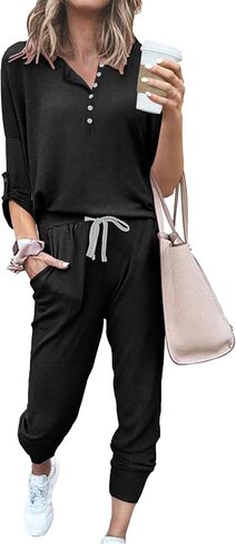 بدلة قفز نسائية من Yeshape قطعة واحدة كاجوال فضفاضة وطويلة مع خصر مطاطي برباط، بدلة رياضية مع جيوب in Kuwait