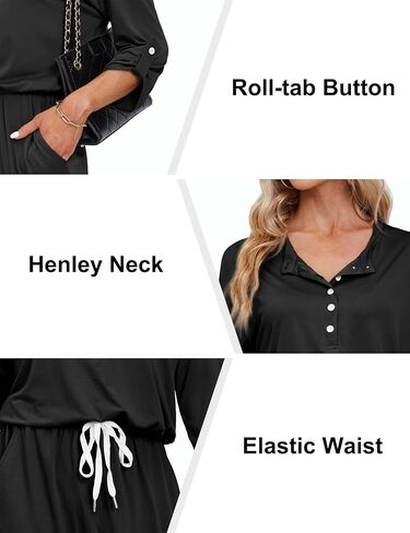 بدلة قفز نسائية من Yeshape قطعة واحدة كاجوال فضفاضة وطويلة مع خصر مطاطي برباط، بدلة رياضية مع جيوب in Kuwait