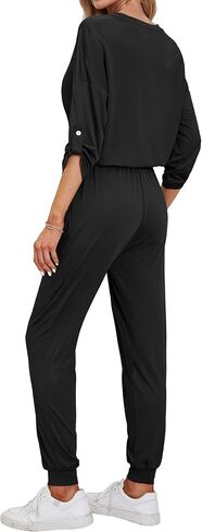 بدلة قفز نسائية من Yeshape قطعة واحدة كاجوال فضفاضة وطويلة مع خصر مطاطي برباط، بدلة رياضية مع جيوب in Kuwait