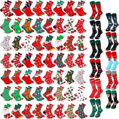 BBTO 70 Pairs Christmas Crew Socks Christmas Holiday Socks Colorful Cozy Fancy Xmas Winter Warm Festive Socks Novelty Santa Claus Socks for Christmas Women Men, Festive, Crew, Slipper Socks in Saudi Arabia
