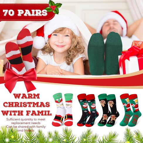 BBTO 70 Pairs Christmas Crew Socks Christmas Holiday Socks Colorful Cozy Fancy Xmas Winter Warm Festive Socks Novelty Santa Claus Socks for Christmas Women Men, Festive, Crew, Slipper Socks in Saudi Arabia