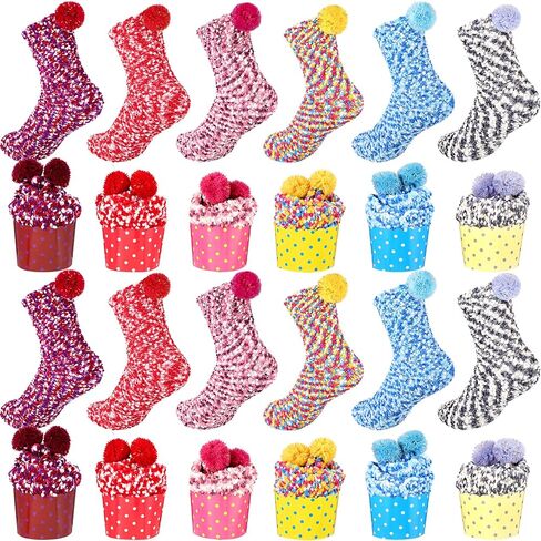 12 Pairs Fuzzy Socks Women Christmas Cake Socks Stocking Stuffers for Women Warm Slipper Socks Thick Soft Plush Sock for Valentine's Gifts Girls Winter Home Indoor Spa Socks in Saudi Arabia