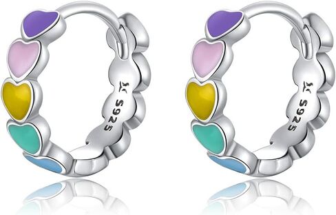 MOWIMO 925 Sterling Silver Heart Hoop Earrings Color CZ Flower Hypoallergenic Earrings for Women Fine Jewelry in Kuwait