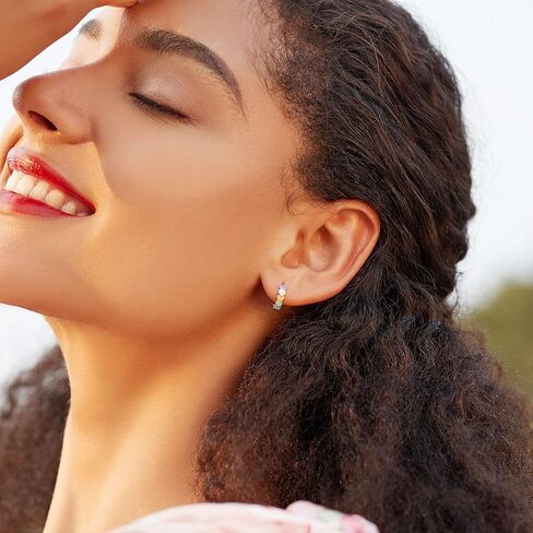 MOWIMO 925 Sterling Silver Heart Hoop Earrings Color CZ Flower Hypoallergenic Earrings for Women Fine Jewelry in Kuwait