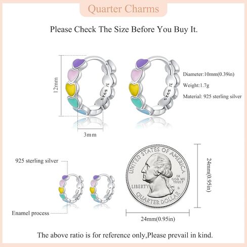 MOWIMO 925 Sterling Silver Heart Hoop Earrings Color CZ Flower Hypoallergenic Earrings for Women Fine Jewelry in Kuwait