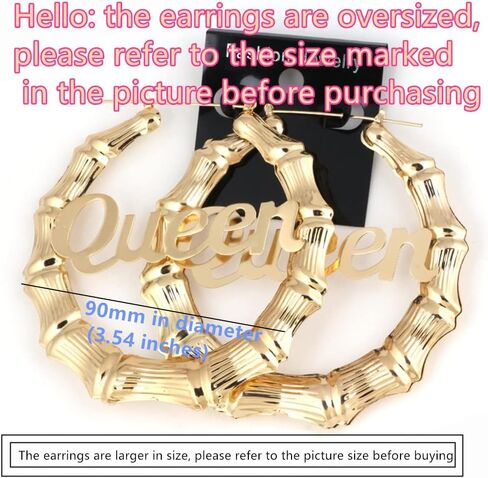Oversized 90mm Vintage Round Bamboo Grain Earrings for Women Girls 90's Big Hoop Earrings Hip Hop Party Jewelry 90mm (Gold) in Saudi Arabia