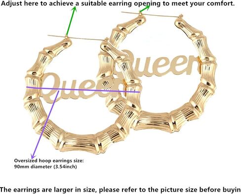 Oversized 90mm Vintage Round Bamboo Grain Earrings for Women Girls 90's Big Hoop Earrings Hip Hop Party Jewelry 90mm (Gold) in Saudi Arabia