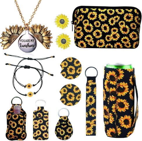 Z-synka 12 قطعة من إكسسوارات عباد الشمس، صندوق هدايا عباد الشمس، هدية عباد الشمس للنساء قلادة عباد الشمس، سوار، أقراط، حقيبة مكياج، هدايا عيد ميلاد للنساء الصديقات والزوجة والأم والأخوات in Kuwait