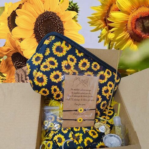 Z-synka 12 قطعة من إكسسوارات عباد الشمس، صندوق هدايا عباد الشمس، هدية عباد الشمس للنساء قلادة عباد الشمس، سوار، أقراط، حقيبة مكياج، هدايا عيد ميلاد للنساء الصديقات والزوجة والأم والأخوات in Kuwait