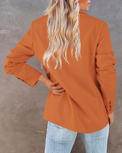 سترات بليزر نسائية كاجوال من Newffr - مفتوحة من الأمام وأكمام طويلة وياقة طية صدر السترة وسترات مكتب العمل بليزر صيفي ملابس خارجية برتقالية in Kuwait