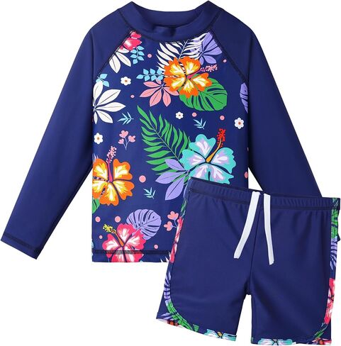 ملابس سباحة TFJH E للفتيات بأكمام طويلة من Rashguard أطقم ملابس شمسية للأشعة فوق البنفسجية 50+ قطعتين 3-12 سنة in Kuwait