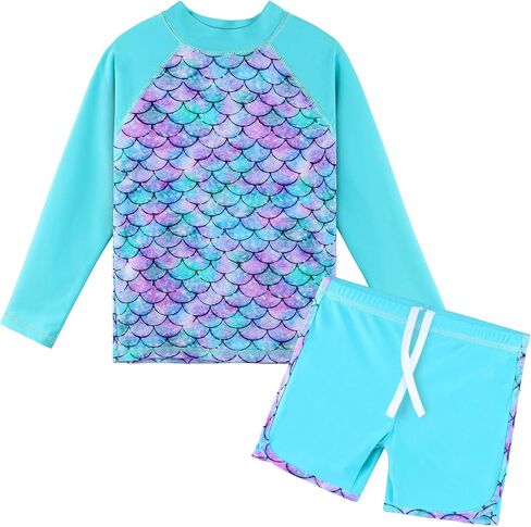 ملابس سباحة TFJH E للفتيات بأكمام طويلة من Rashguard أطقم ملابس شمسية للأشعة فوق البنفسجية 50+ قطعتين 3-12 سنة in Kuwait