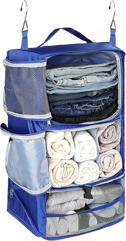 ELEZAY Hanging Packing Cubes Transformable Garment Closet Organizers Storage for Suitcases Carry on Luggage Compression Travel Bag with Shelves for Hotel Wardrobe Camper Accessories X-Large, Blue in Kuwait