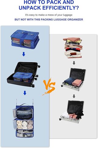 ELEZAY Hanging Packing Cubes Transformable Garment Closet Organizers Storage for Suitcases Carry on Luggage Compression Travel Bag with Shelves for Hotel Wardrobe Camper Accessories X-Large, Blue in Kuwait