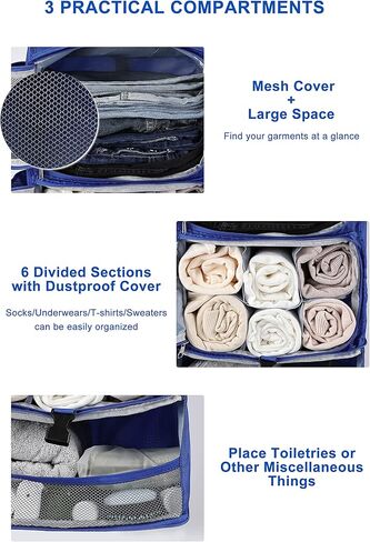 ELEZAY Hanging Packing Cubes Transformable Garment Closet Organizers Storage for Suitcases Carry on Luggage Compression Travel Bag with Shelves for Hotel Wardrobe Camper Accessories X-Large, Blue in Kuwait