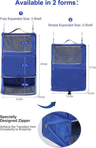 ELEZAY Hanging Packing Cubes Transformable Garment Closet Organizers Storage for Suitcases Carry on Luggage Compression Travel Bag with Shelves for Hotel Wardrobe Camper Accessories X-Large, Blue in Kuwait