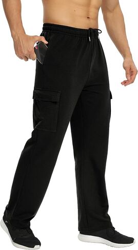 بنطال رياضي رجالي من DIBAOLONG مفتوح من الأسفل وفضفاض ومستقيم لليوجا سروال رياضي كاجوال مع جيوب in Kuwait