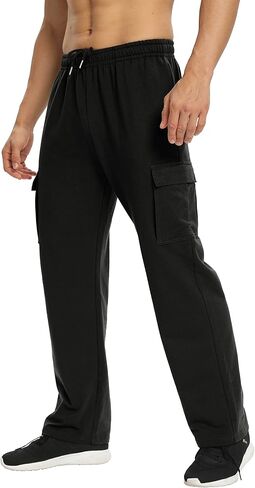 بنطال رياضي رجالي من DIBAOLONG مفتوح من الأسفل وفضفاض ومستقيم لليوجا سروال رياضي كاجوال مع جيوب in Kuwait