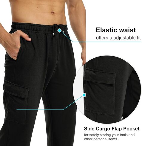 بنطال رياضي رجالي من DIBAOLONG مفتوح من الأسفل وفضفاض ومستقيم لليوجا سروال رياضي كاجوال مع جيوب in Kuwait