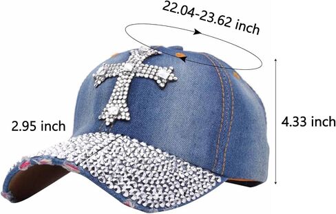 Song Qing Jean Snapback Hat Women Men Bling Cross Rhinestones Denim Baseball Cap in Kuwait