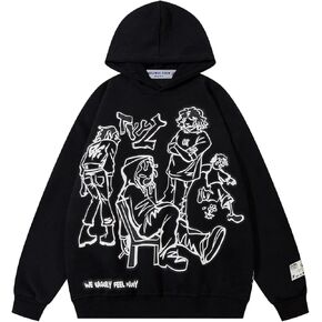 Aelfric Eden Mens Graphic Oversized Hoodie Cartoon Character Print Streetwear Casual hoodies y2k Hooded Sweatshirt