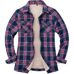 Women's Sherpa Flannel Jacket with Hand Pockets,Warm Fleece Lined Button Up Plaid Flannel Shirt Jackets