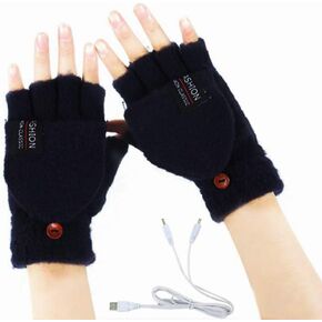 قفازات USB ساخنة للنساء والرجال حياكة الأيدي كاملة ونصف ساخنة بدون أصابع تسخين أكثر دفئًا مع تصميم زر قابل للغسل، قفازات شتوية دافئة للكمبيوتر المحمول