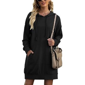 Quenteen Women Halloween Christmas Hoodies Dress Casual Long Sleeve Oversized Sweatshirts Dress with Pocket