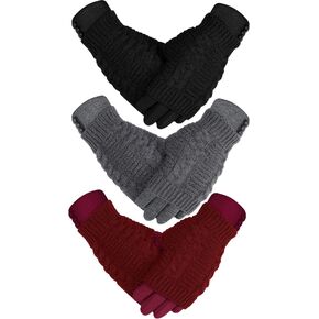 Janmercy 6 Pairs Women's Winter Touch Screen Gloves 2 in 1 Texting Full Gloves and Knit Fingerless Gloves for Cold Weather
