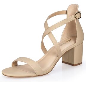 Ankis Silver Gold Nude Black White 2.25Inches Strappy Block Heels Comfy Grace Sandals Open Toe Chunky Dress Wedding Party Prom Heels with Adjustable Cross Strap