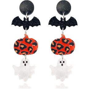 Halloween Earrings for Women Girls,Gothic Hallowmas Acrylic Dangle Earrings, Black Bat Pumpkin Candy Drop Earrings for Halloween Festival Gift in Kuwait