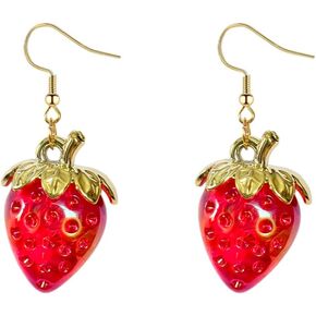 Red Strawberry Earrings Funny Sweet 3D Strawberry Drop Dangle Earring,Resin Simulated Strawberry Earrings Lightweight Acrylic Fruit Jewelry for Women Girls in Saudi Arabia