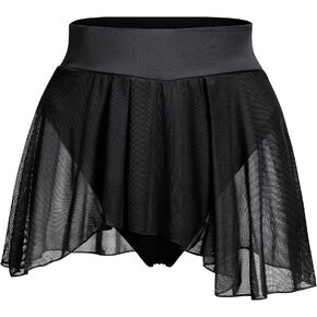 Women's Ruffle Dance Shorts Mesh Tulle Elastic Waist Asymmetrical Hem Rave Booty Bottoms Active Dancewear
