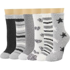 JaosWish Fuzzy Socks for Women Girls,Fluffy Cozy Socks Plush Funny Warm Soft Comfy Sleep Slipper House Gift Socks 6 Pairs