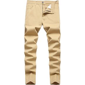 Boy's Khaki Chino Pants School Uniform Dress Plaid Skinny Fit Stretch Fashion Comfy Pants