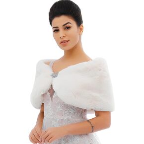 Nicute Fur Wraps and Shawls Faux Rabbit Fur Scarves Bridal Sleeveless Fur Stole with Brooch for Bride