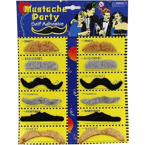 MEMQUQ 12 Piece Party Costume Masquerade Funny Props Simulation Fake Beard Black Mustache Colorful Mustache in Saudi Arabia