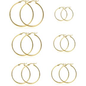 6 أزواج من الأقراط المطلية بالذهب عيار 14 قيراط والفضة الإسترلينية عيار 925 مجموعة من الأقراط الذهبية الضخمة لا تسبب الحساسية وخفيفة الوزن للنساء والفتيات (20/30/40/50/60/70 ملم) in Kuwait