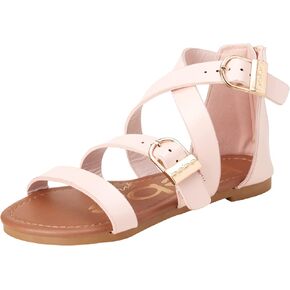 bebe Girls’ Sandals – Leatherette Double Buckle Gladiator Sandal, Easy-On Heel Zipper (Toddler/Girl)