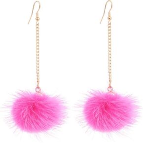 Boderier Cute Rabbit Fur Pom pom Drop Earring Gold Chainlink Dangling Earring Ear Drop for Women Girls